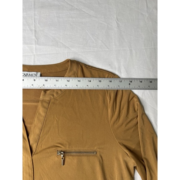 Carmen Marc Valvo Women Button Up Shirt Large Casual Long Sleeve Pockets Mustard - Picture 6 of 10